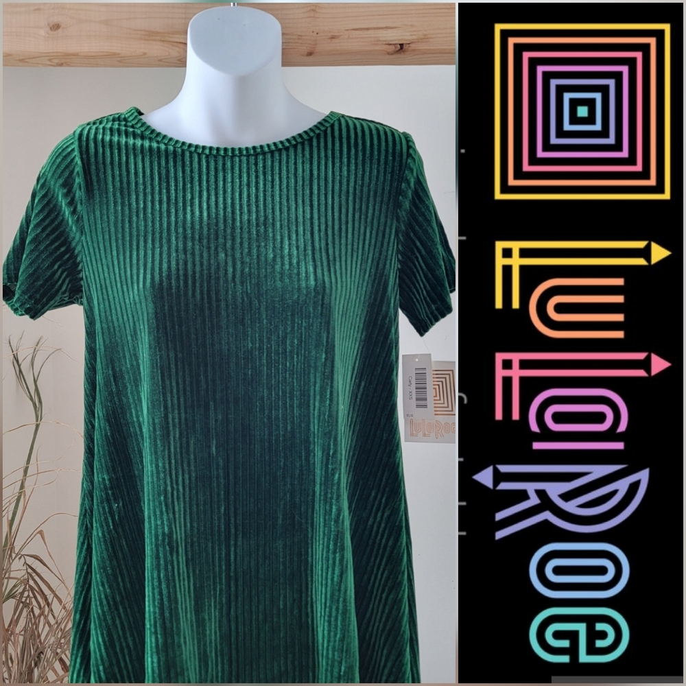 🧡🤍🍀NWT LuLaRoe Carly Emerald Velvet Dress XXS